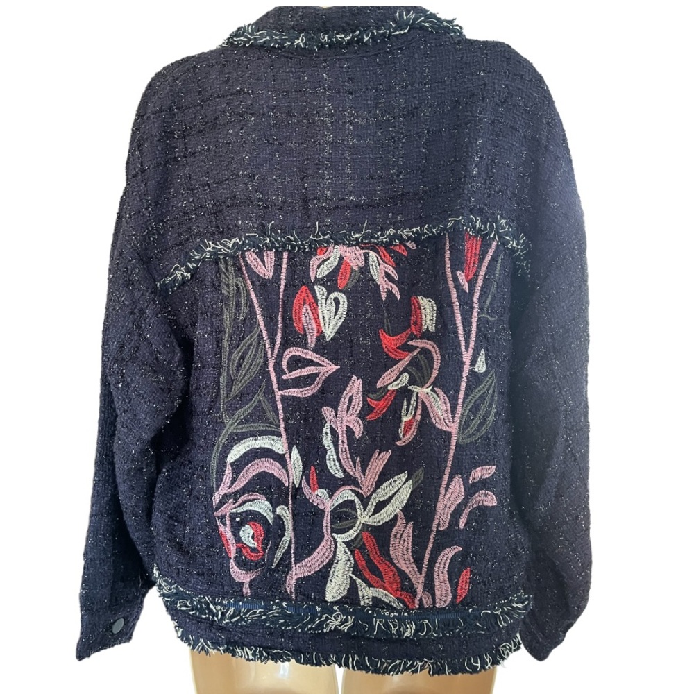 Anthropologie Foxiedox Embroidered Sequin Navy Tweed Jacket Size S NWT - Picture 8 of 13